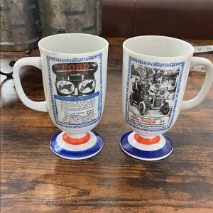 Ford and Coca-Cola Themed Mugs - White and Blue